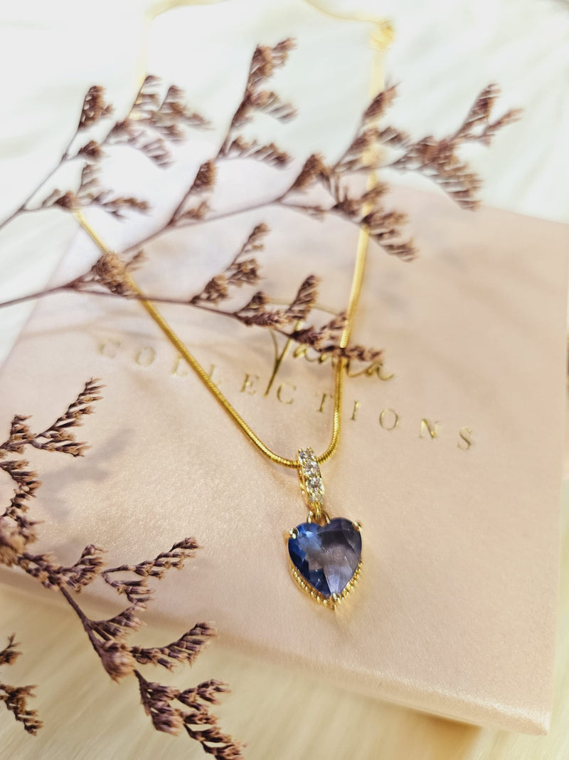 Deep Blue Crystal Heart Pendant Necklace