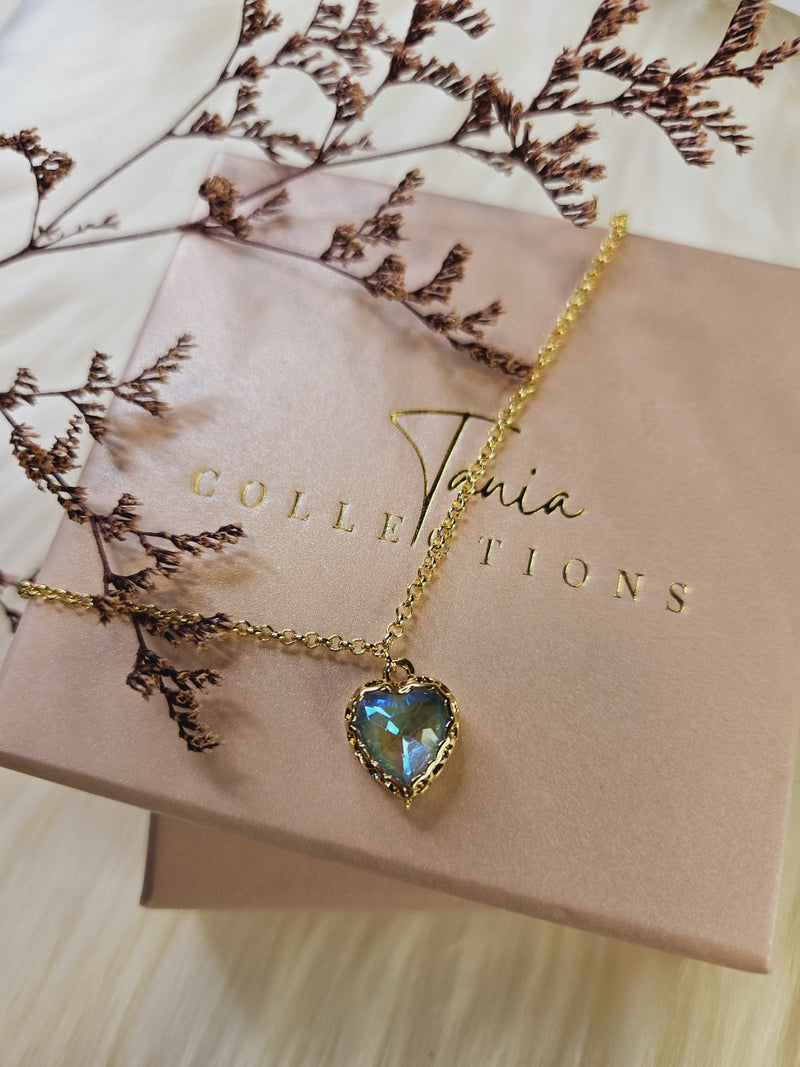 Iridescent Blue Crystal Heart Pendant Necklace