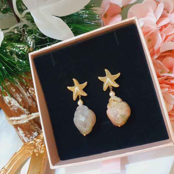 Sakura Agate "Conch" Earrings