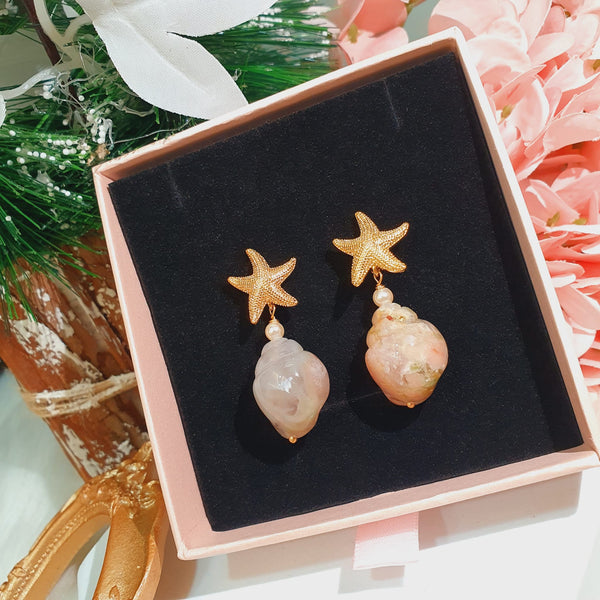 Sakura Agate "Conch" Earrings