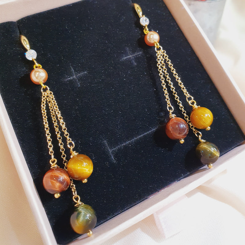 Tiger Eye "3 Colour" Drop Earrings