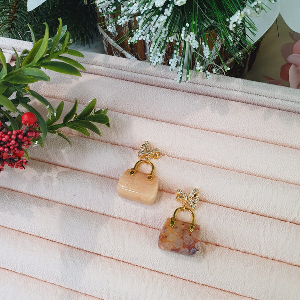 Coral Jade "Handbag" Earrings