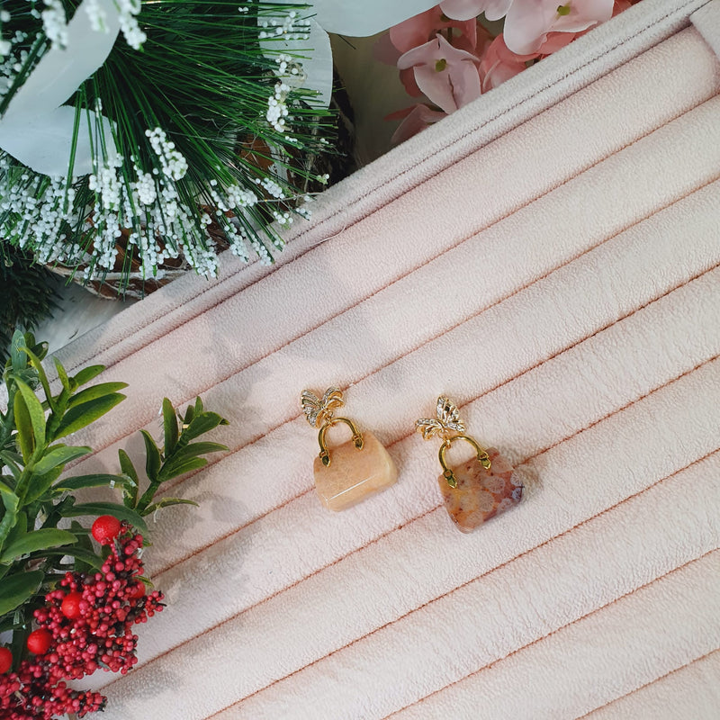 Coral Jade "Handbag" Earrings