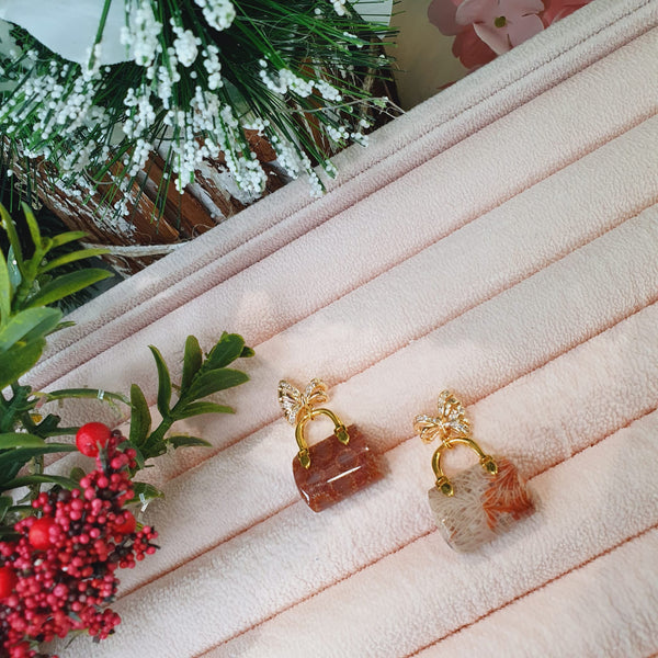 Coral Jade "Handbag" Earrings