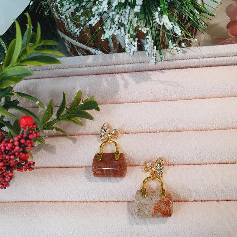 Coral Jade "Handbag" Earrings