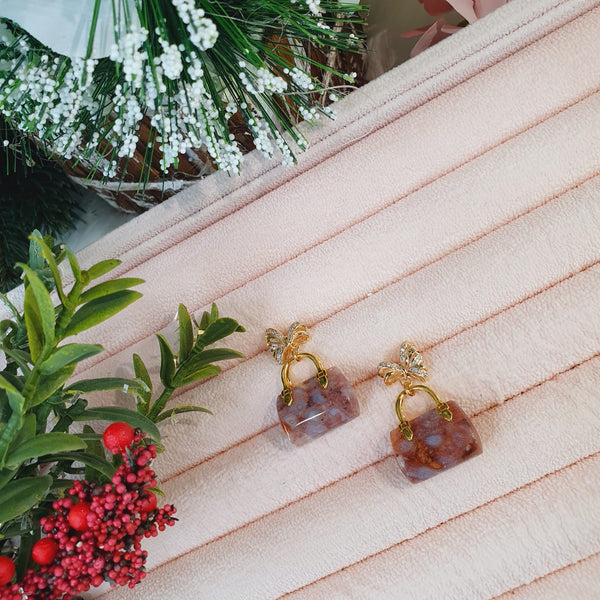 Coral Jade "Handbag" Earrings