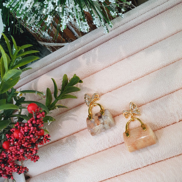 Coral Jade "Handbag" Earrings