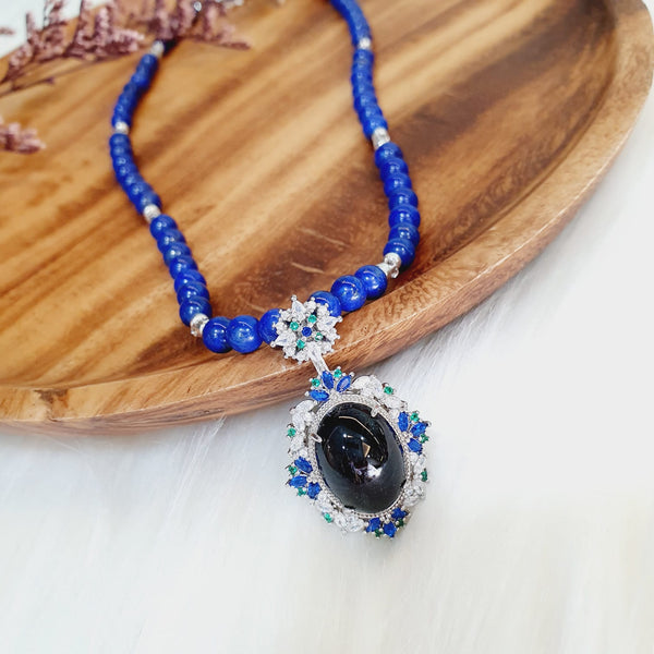 Black Jadeite with Lapis Lazuli Necklace