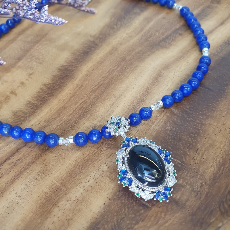 Black Jadeite with Lapis Lazuli Necklace