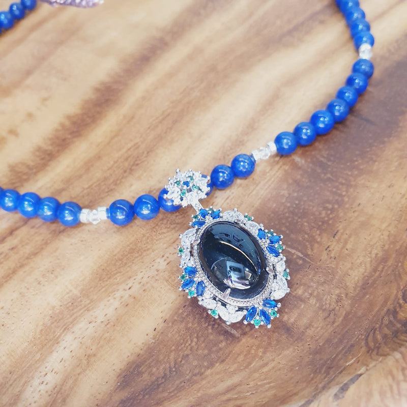 Black Jadeite with Lapis Lazuli Necklace