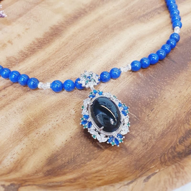 Black Jadeite with Lapis Lazuli Necklace