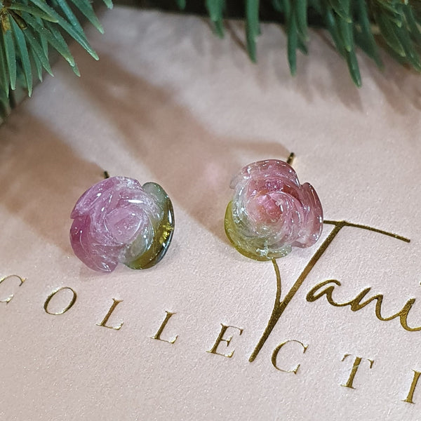 Watermelon Tourmaline "Roses" Stud Earrings