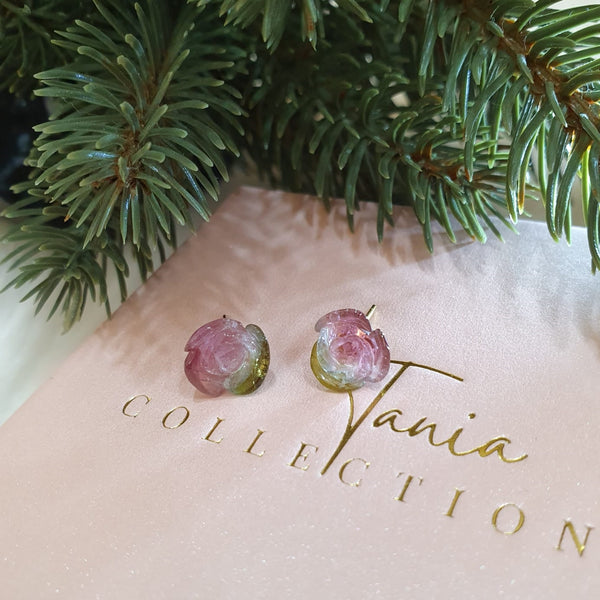 Watermelon Tourmaline "Roses" Stud Earrings