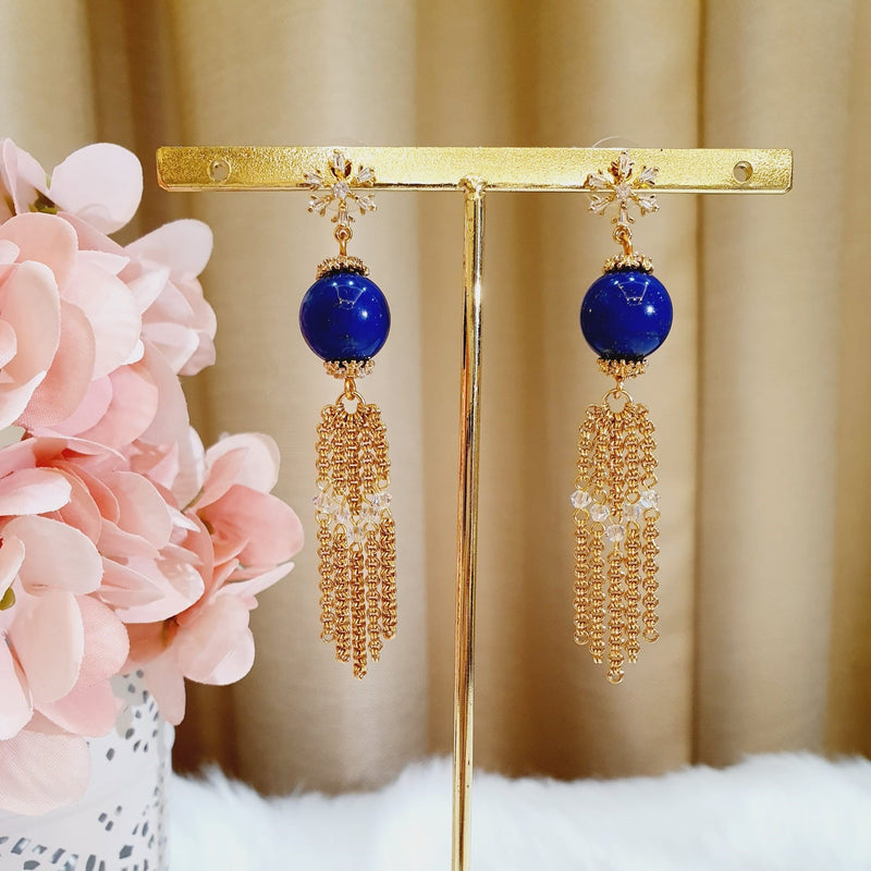 Blue Lapis Lazuli Tassel Earrings