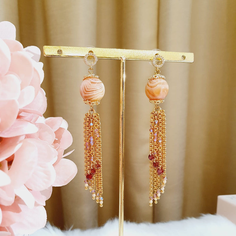 Pink Botswana Agate Tassel Earrings