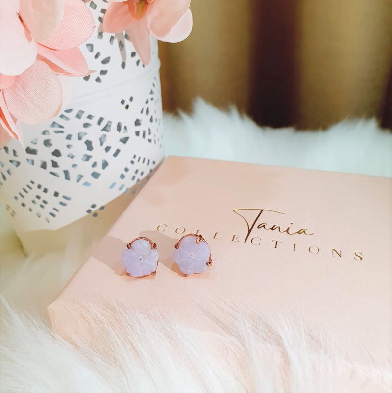 Lavender Jadeite Flower Stud Earrings