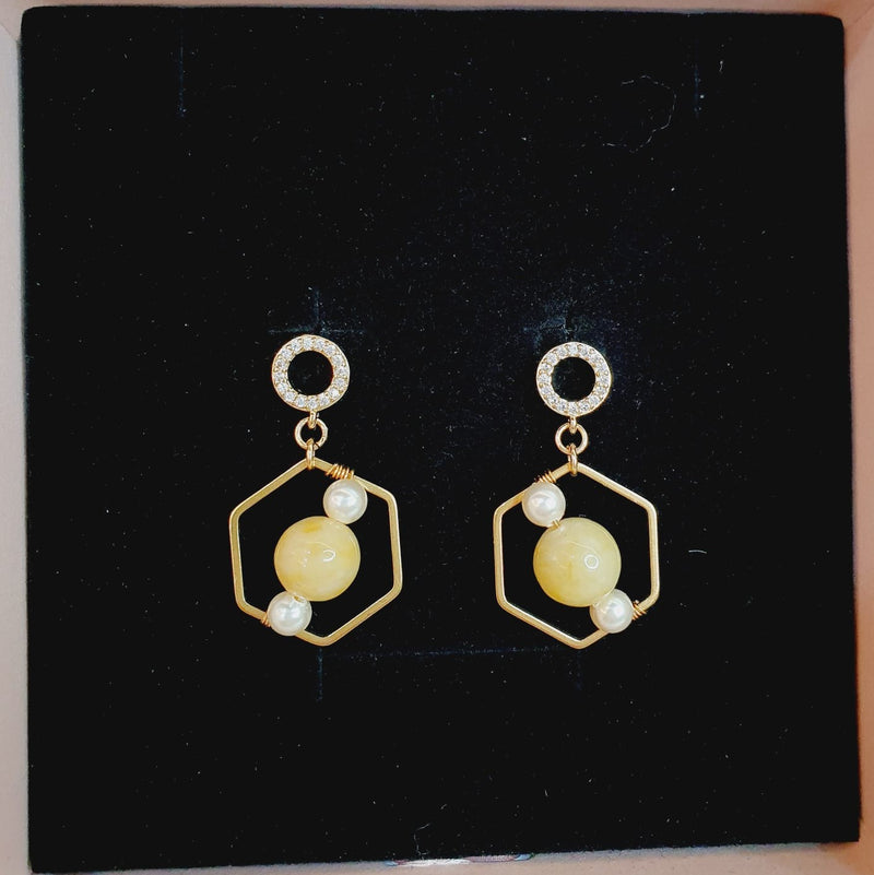 Yellow Jadeite Hexagon Earrings