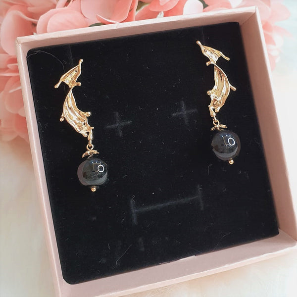 Black Jadeite Wing Earrings