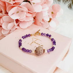 Carved Flower Alashan and Amethyst Bracelet