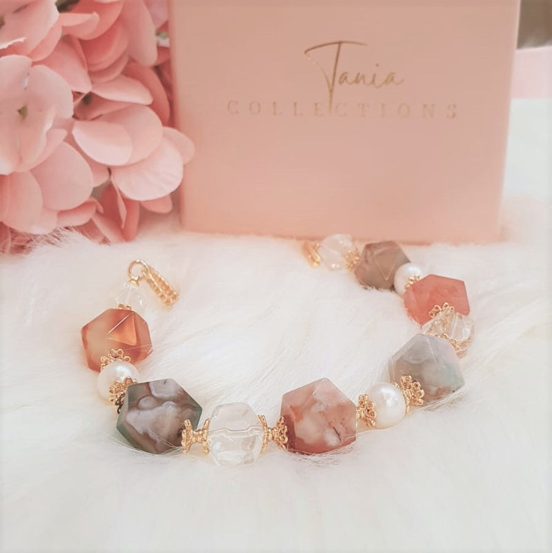 Sakura Agate and White Quartz Bracelet