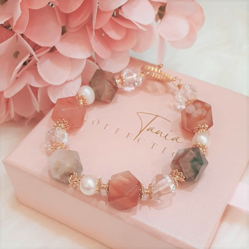 Sakura Agate and White Quartz Bracelet