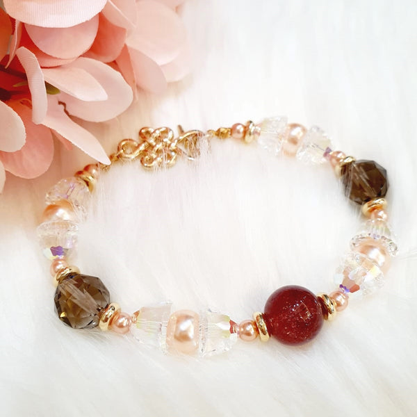 Sweet Pink Strawberry & Smoky Quartz Sparkles Bracelet