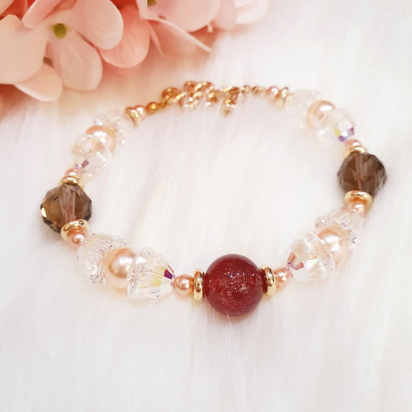 Sweet Pink Strawberry & Smoky Quartz Sparkles Bracelet