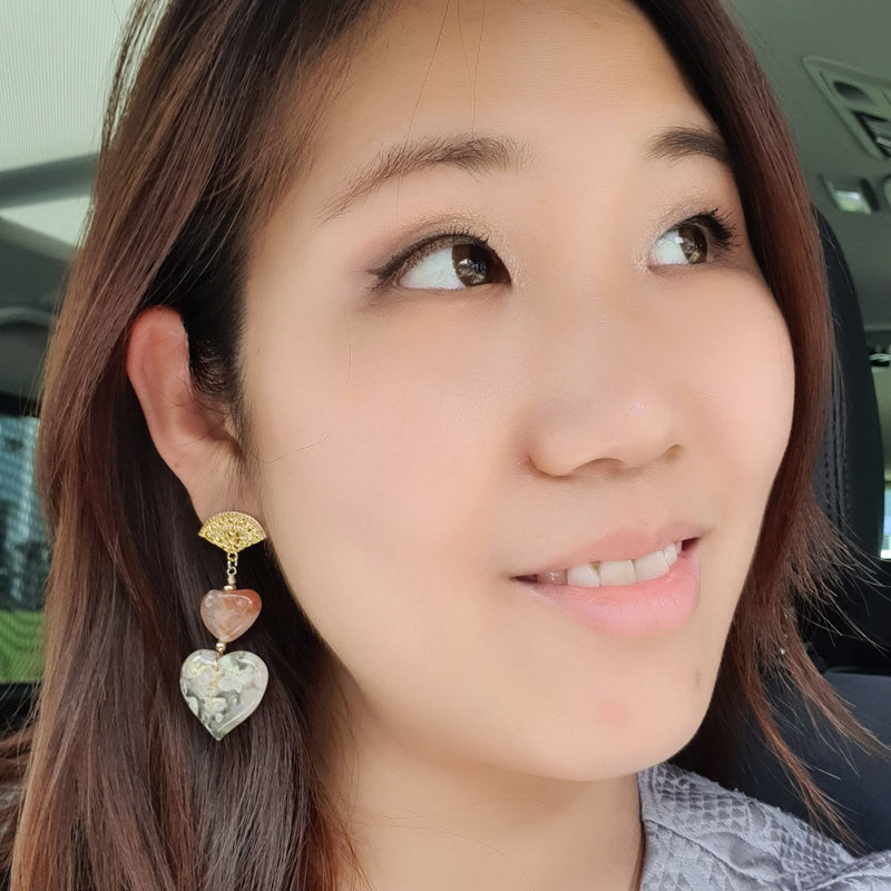 Sakura Agate "Hearts" Earrings