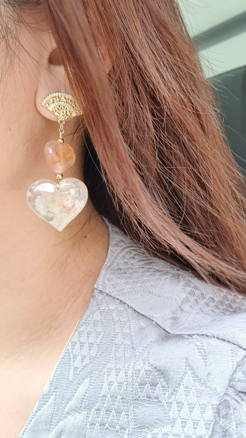 Sakura Agate "Hearts" Earrings