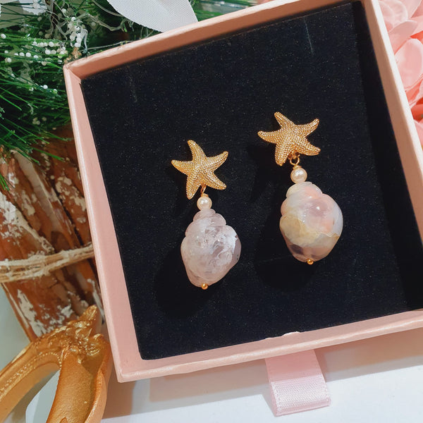 Sakura Agate "Conch" Earrings