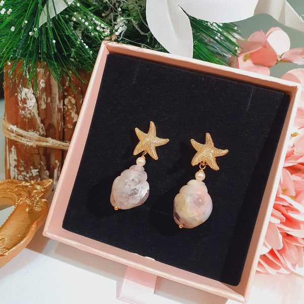 Sakura Agate "Conch" Earrings