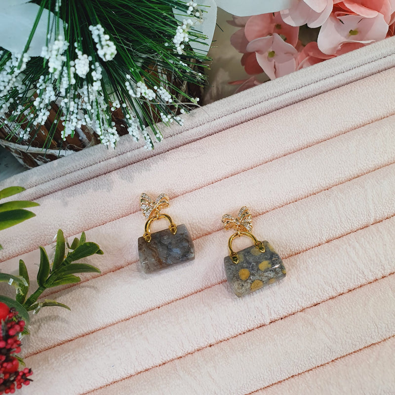 Coral Jade "Handbag" Earrings