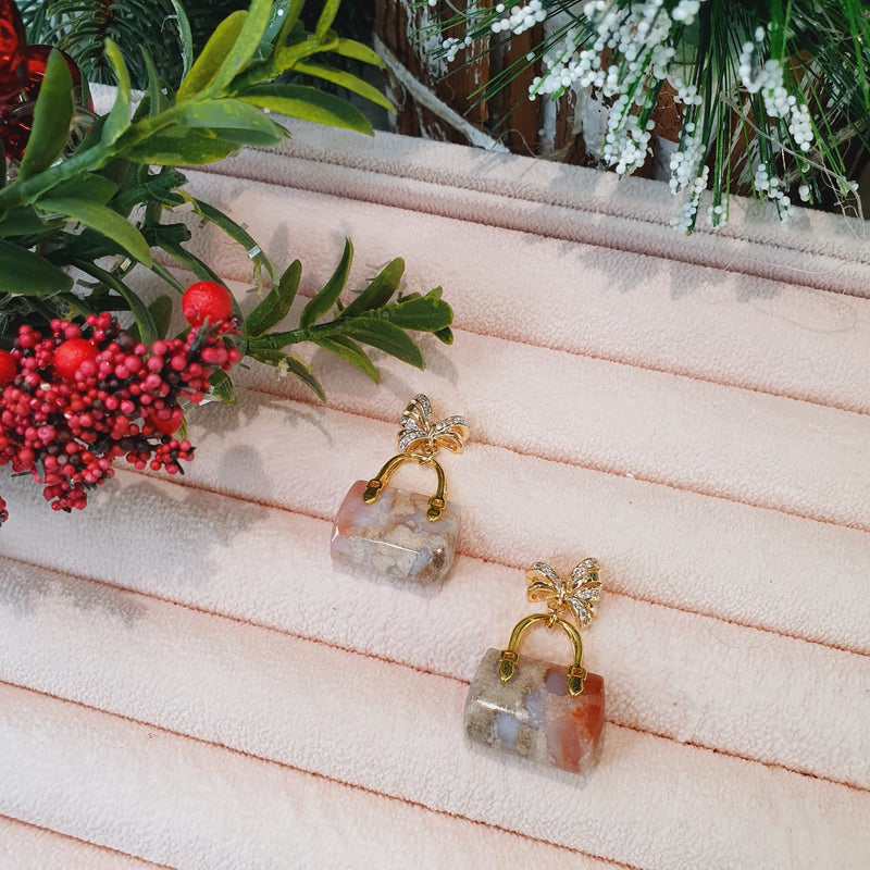 Coral Jade "Handbag" Earrings